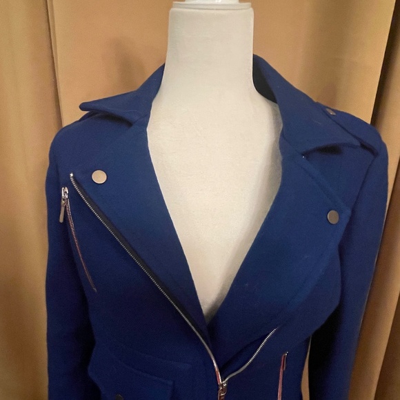 NEW! Falconnable Blue Wool Moto Jacket Size 38/6 - Picture 5 of 15